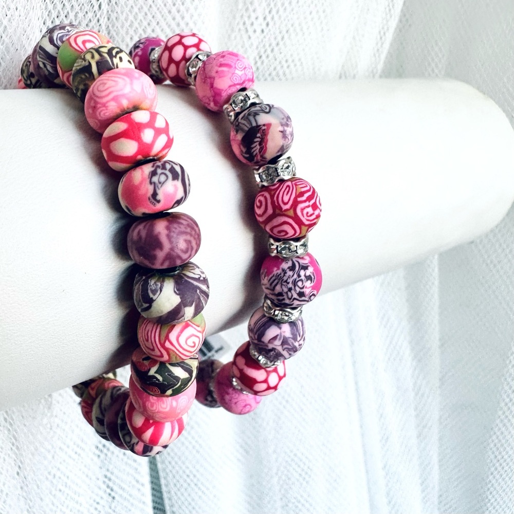 Viva Beads Chunky Silver Clay Handmade Set of Two Bracelets NWT